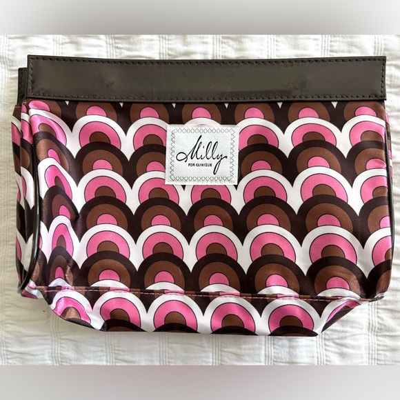 Milly for Clinique Cosmetic Case Pink and Brown Retro Pattern - Picture 1 of 5